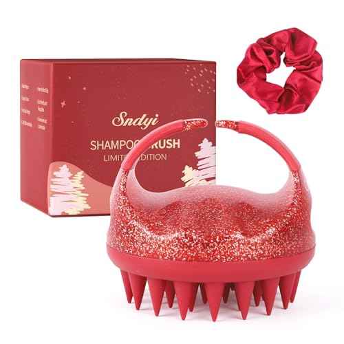 Sndyi Scalp Massager Shampoo Brush, Scalp Scrubber with Soft Silicone Bristles, Scalp Exfoliator for Dandruff Removal, Scalp Massager for Hair Growth, Wet Dry Hair Brush, Red-Limited Edition