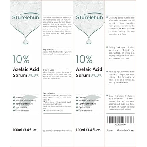 Azelaic Acid 10% Serum, 3.4 fl. oz. / 100ml, Azelaic-Acid-Serum For Reducing Facial Redness And Face