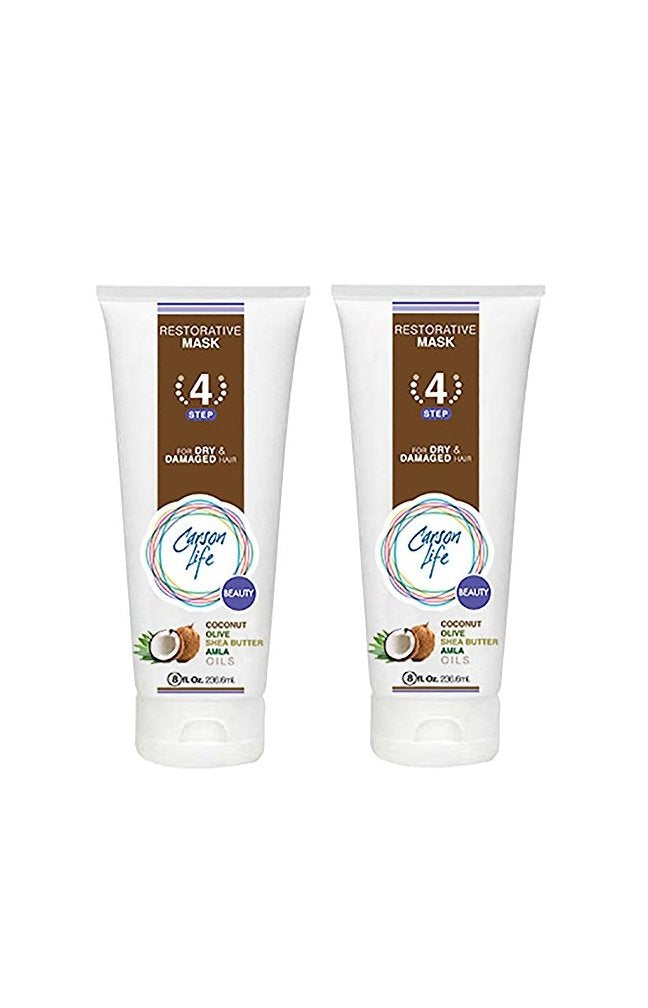 Carson Life Hair Restorative Mask - Repair Conditioner for Color Treated Hair - Controls Frizz - Sulfate and Paraben Free - Made with Coconut, Olive and Amla Oils (2 Pack)