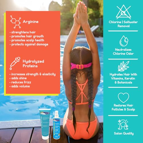 TRISWIM Swim Care Bundle | Chlorine Removal Shampoo 8.5 oz + Kids Detangler Leave-In Conditioner Spray 8 oz | Removes Chlorine & Saltwater | Detangles & Softens Hair | Pre & Post Swim Hair Care