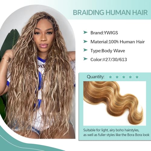 Y WIGS Body Wave Human Hair for Braiding 100g 18 Inch #27/30/613