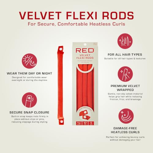 Red by Kiss Velvet Flexi Rods Heatless Curlers 5/8" (5 Count)