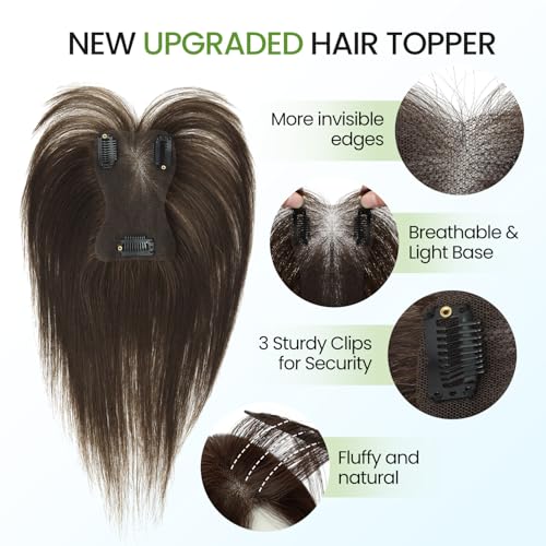 Dark Brown Human Hair Toppers for Women - 11 Inch Clip-In Bangs