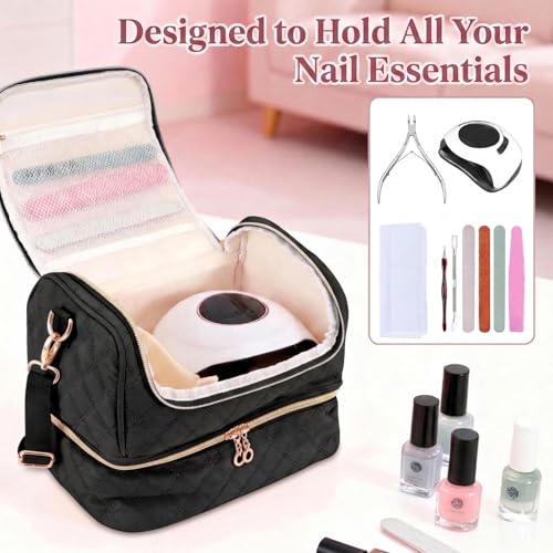 BAGCRAZY Nail Polish Organizer Case - 24 Bottle Storage Bag with UV Lamp Holder