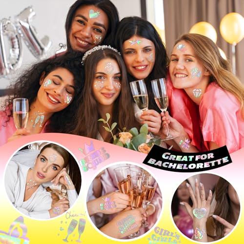 winthrop 120 Pcs Cheers Bachelorette Temporary Tattoos, Metallic Foil Bronzing Style, Individually Wrapped Waterproof Safety Tattoos, Best Choice for Bachelorette Party Bridesmaid Favor, 60 Designs