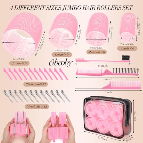 Self-Grip Hair Rollers Set 4 Sizes with Clips & Styling Tools