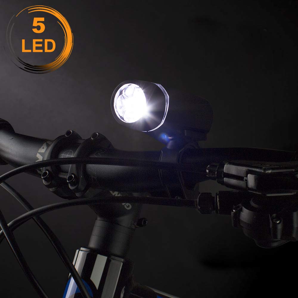 BV Bicycle Light Set Super Bright 5 LED Headlight, 3 LED Taillight, Quick-Release, Bike Lights for Night Riding