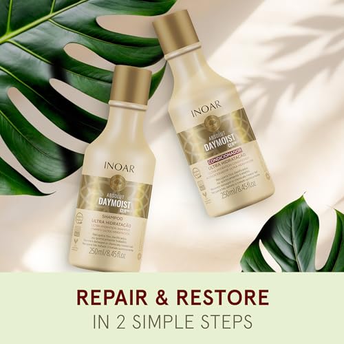 INOAR DayMoist Haircare Duo Shampoo & Conditioner with Argan Oil - Deep Hydration & Repair, 2 x 8.45 Fl Oz