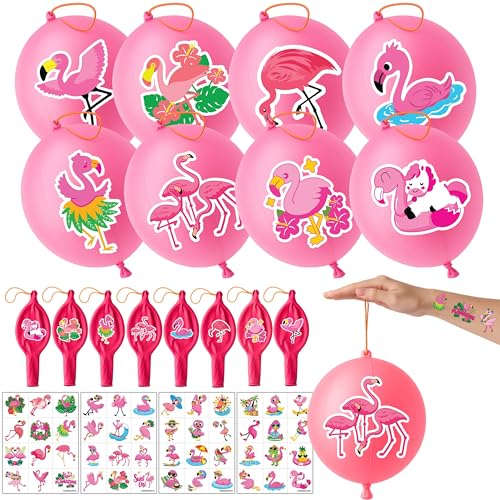 72 PCS Funny Flamingo Party Favors ? 48 Pre-Cut Temporary Tattoos & 24 Punch Balloons Themed Birthday Party Decorations Supplies Favors Gifts Goodie Bag Fillers Classroom Rewards for Boys Girls
