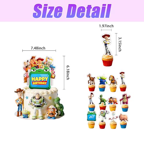 25 Pcs Cartoon Birthday Cake Toppers for Kids Party Decorations