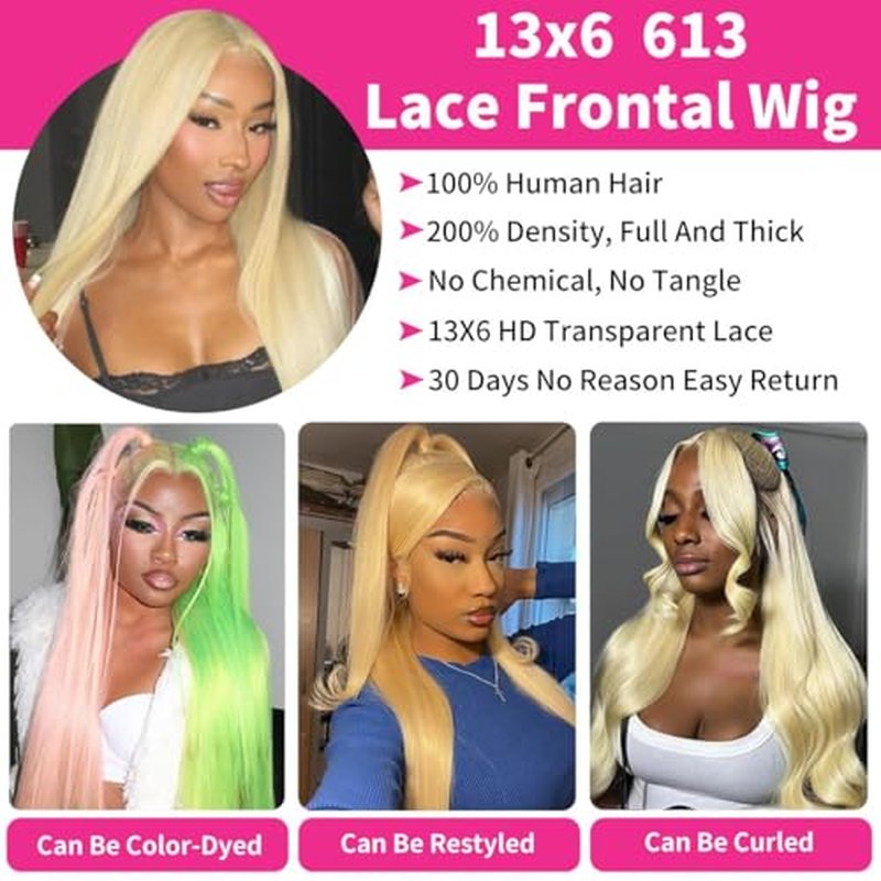 20 Inch 613 Blonde Lace Front Wig Human Hair 200% Density