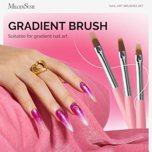 MelodySusie Light Pink 6Pcs Ombre Nail Art Brushes Set for Gradient & Blush Designs
