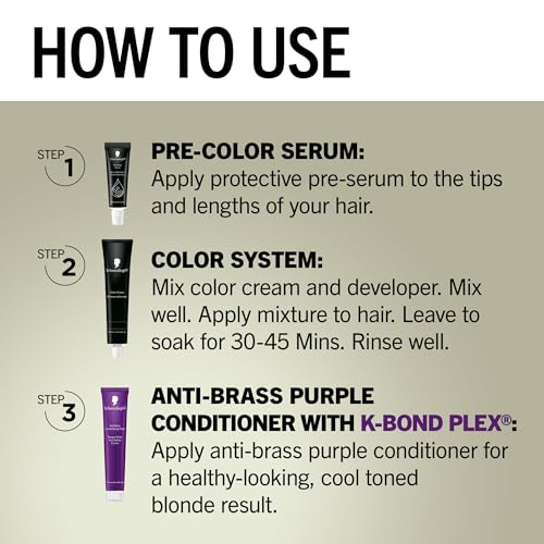 Schwarzkopf Keratin Blonde Hair Dye, 001 High Lift Platinum Blonde, Professional Quality Permanent Hair Color, Bond Enforcing System, Pre-Color Serum & Purple Conditioner Included