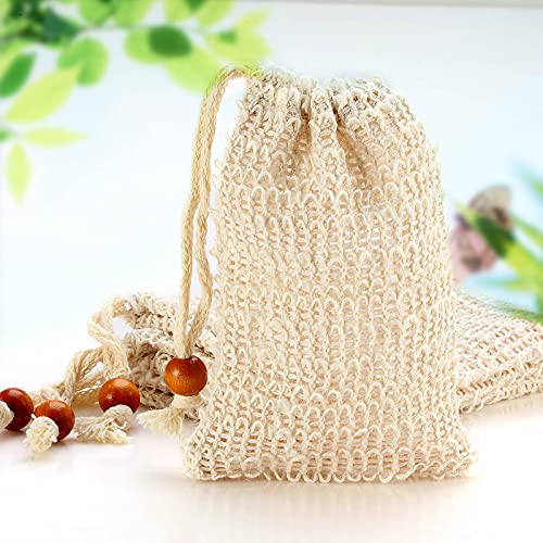 Natural Sisal Soap Saver Bag - Exfoliating Mesh Pouch (4 Pack)