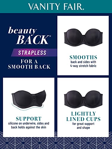 Vanity Fair Women's Beauty Back Smoothing Strapless Bra, 4-Way Stretch Fabric, Lightly Lined Cups up to H, 3 Pack-Black/White/Beige, 34G