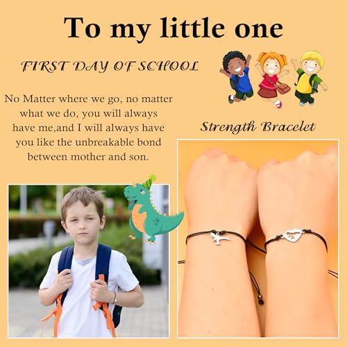 SmileBelle 3Pcs First Day of School Bracelet for Girls and Boys, Mom and Daughter Bracelets with Bear for Son as Back to School Gifts 1st 2nd Grade Kindergarten Bracelet Jewelry Matching School Outfit