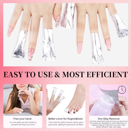 NXJ INFILILA 300 Pcs Gel Nail Polish Remover Foil Wraps with Cotton Pads