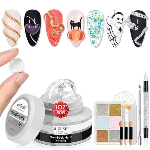MIZHSE 3D Sculpting Gel Nail Art Kit - Clear White Builder Gel & Accessories