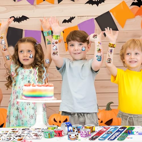 Halloween Party Favors Bulk Pack - 40 Piece Set with Slap Bracelets & Temporary Tattoos