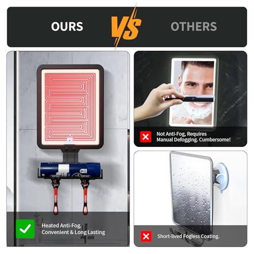 Heated Fogless Shower Mirror 9.5x7" with LED Light