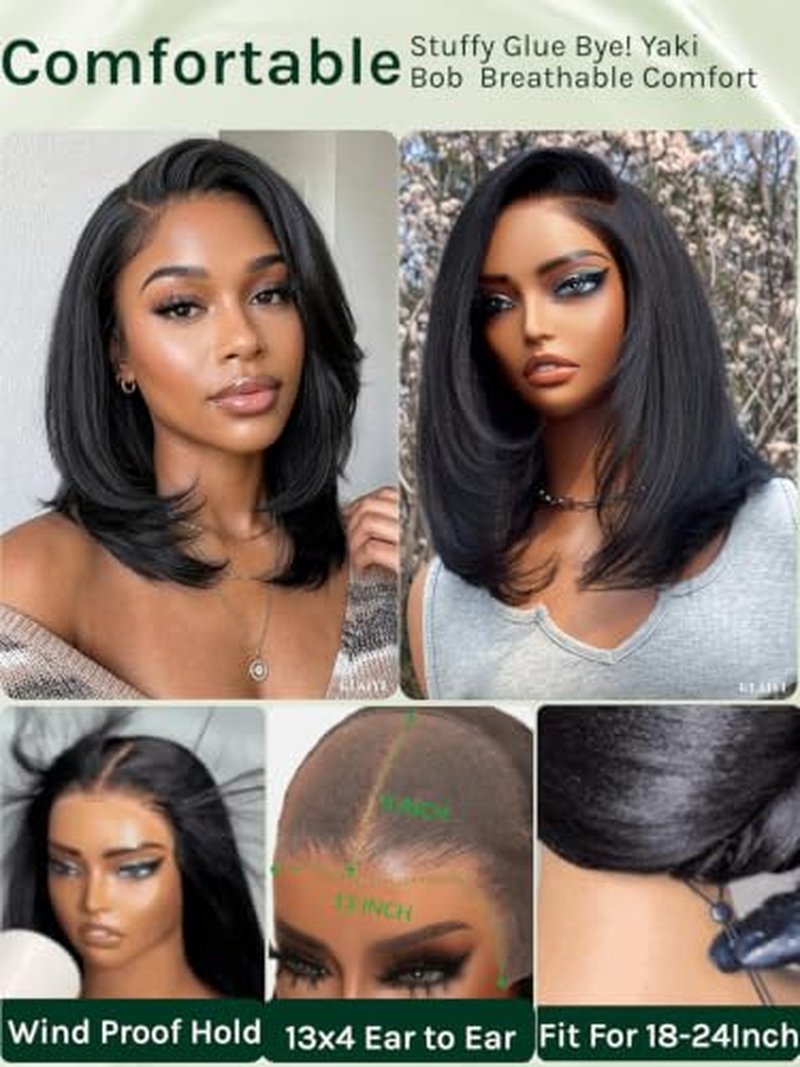 KLAIYI Glueless 13x4 Lace Front Yaki Straight Bob Wig - 10 Inch