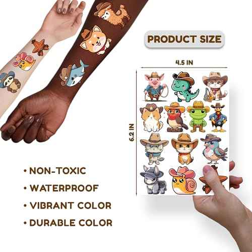 Cowboy Temporary Tattoos for Party Supplies, 75+ PCS Western Tattoo Themed Party Favors, Animal Tattoos Party Favor Activities, Wild West Waterproof Tattoos.