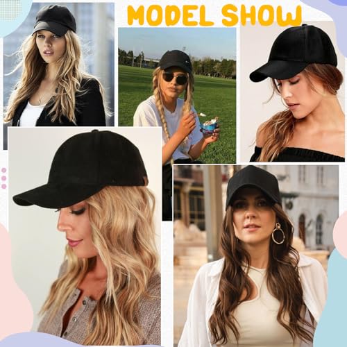 Adjustable Baseball Hat Wig with 24'' Wavy Hair - Black Cap