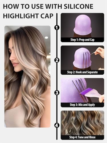 YOOVR Purple Hair Highlight Kit with Silicone Cap & Dye Brush - 12 Pieces