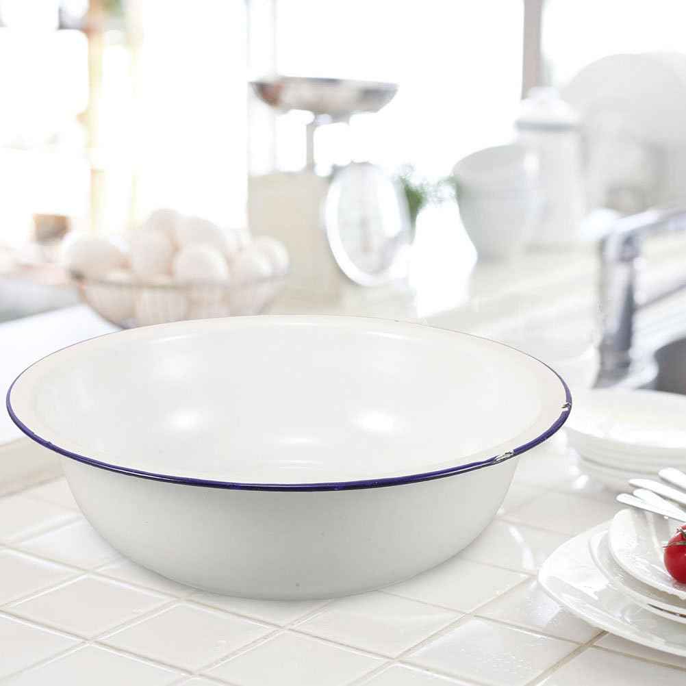 Healeved Enamel Wash Basin 32cm Large Enamel Mixing Bowl Face Washing Basin ware Salad Bowl Soup Bowl Sourdough Bowl Footbath