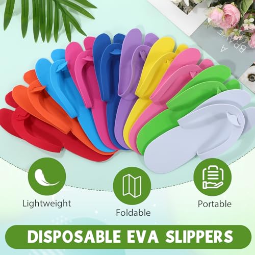 JaGely 100 Pair Disposable Pedicure Slippers Bulk Multicolor Flip Flop for Pedicure Anti Slip EVA Foam Spa Slipper Sandal Disposable Shoe Kit for Women Nail Bath Salon Party Supplies