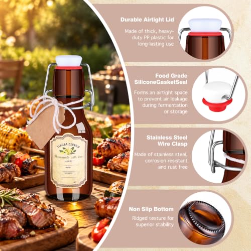 16-Pack 5oz Brown Swing-Top Glass Bottles for Vanilla Extract & Liquids