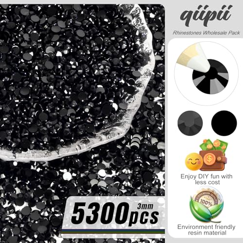 Black Resin Rhinestones 3mm Bulk for Nail Art & Crafting - Pure Black SS10