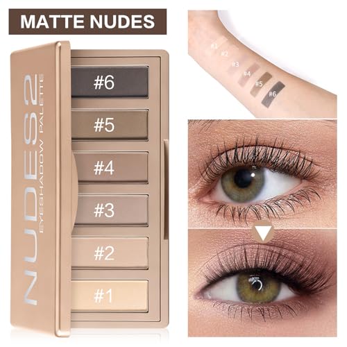 6 Matte Nude Eyeshadow Palette with Brush & Mirror