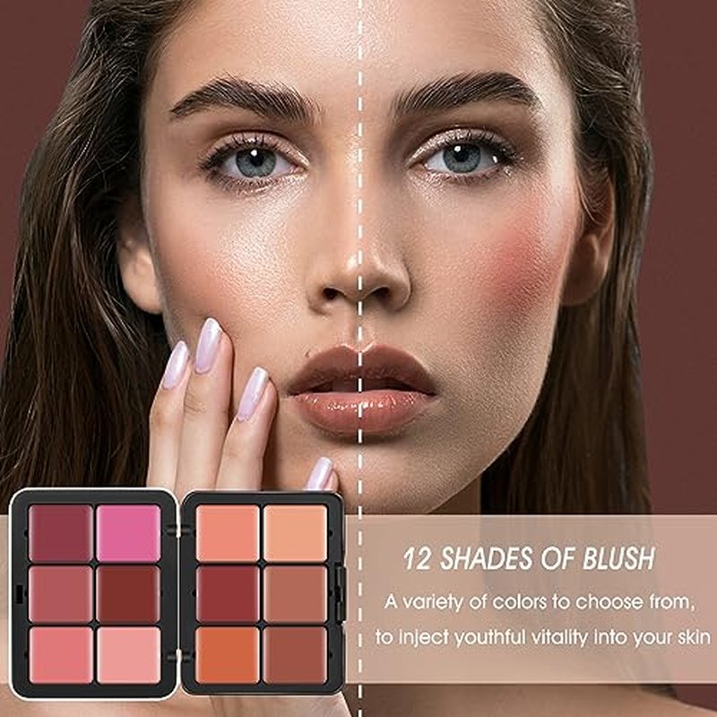 LSxia 12-Color Cream Blush Palette Kit with Brush