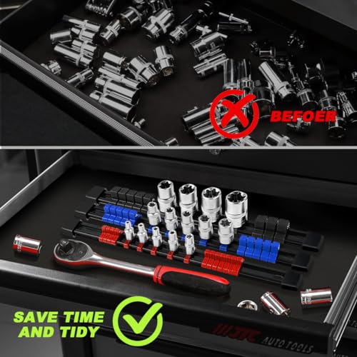 Heavy Duty 3-Piece Socket Organizer Rail Set for 1/4", 3/8", 1/2" Drive