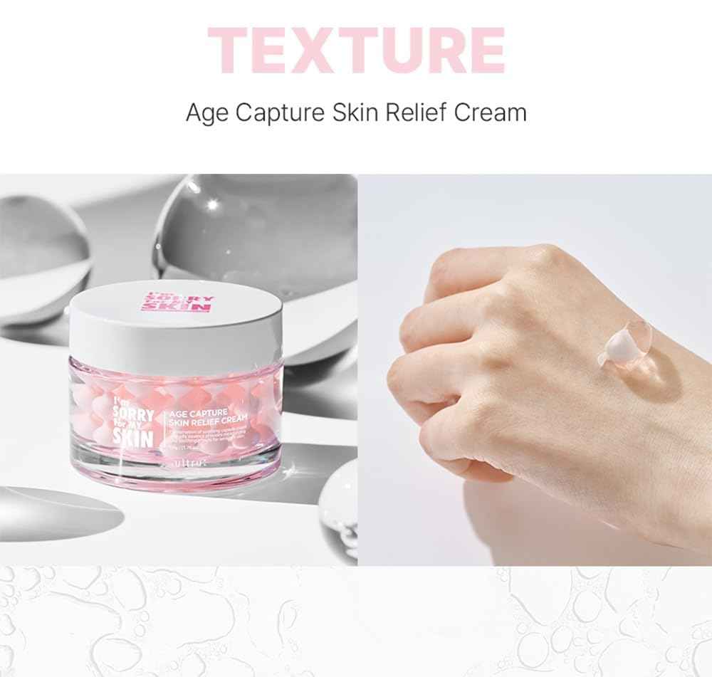 I'M SORRY FOR MY SKIN Age Capture Facial Cream, Korean Skin Care Moisturizer for Face and Neck with Hyaluronic Acid, Anti-Aging, Wrinkle Gel-Cream for Women (Pink - Skin Relief Cream, 1.76 oz)