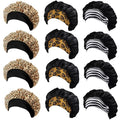 12 Pieces Satin Bonnet Hat For Women Sleeping Shower Caps Curly Hair Silky Bonnet Hair Wrap (Leopard)
