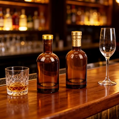 TBWIND 12 Pack 6oz Amber Glass Bottles with T-Top Corks - DIY & Gift Use