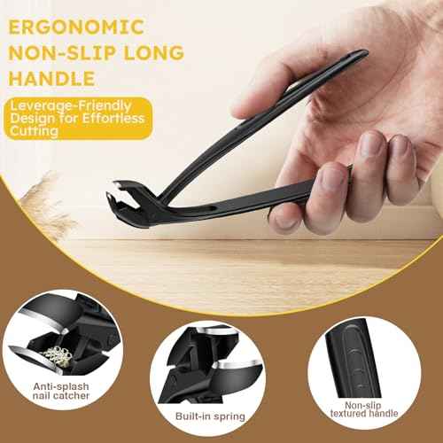 Toenail Clippers for Thick Toenails, Long Handle Nail Clippers for Seniors, Large Fingernail Clipper Angled Head with Catcher, Ergonomic Wide Jaw Opening Heavy Duty Cutter for Men Women