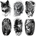 Temporary Tattoos Animal, 6-Sheet Wolf Lion Large Temporary Tattoo for Men, Waterproof Long Lasting Tattoos Realistic Fake Tattoos for Women Kids