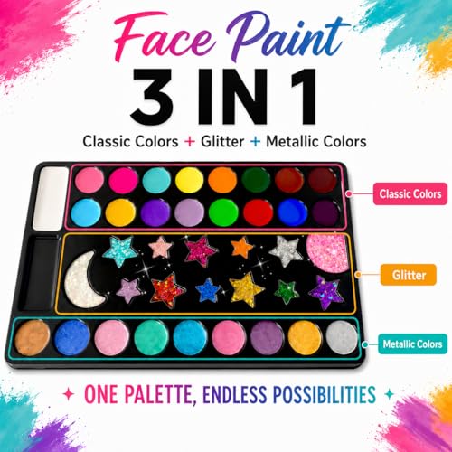 40-Color Face Paint Palette Kit - Waterproof Non-Toxic Makeup