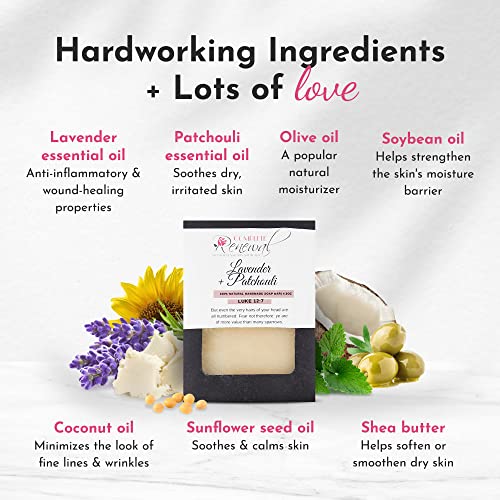Lavender + Patchouli Soap, Relaxing & Moisturizing Soap for Men, Natural Bar Soap Shea Butter & Essential Oils, Cold Processed Natural Soap, 4.8 Oz
