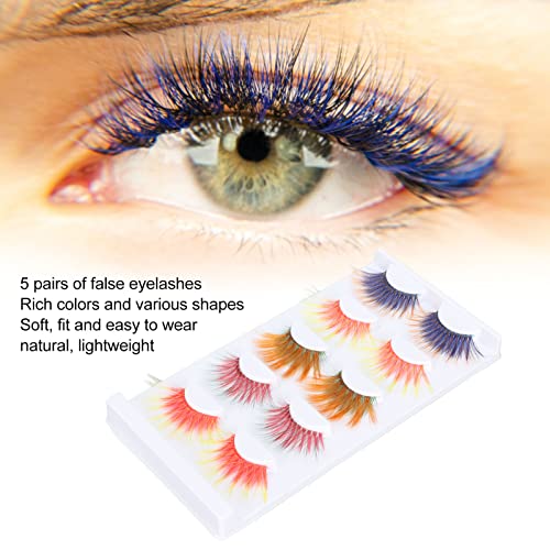 6D Colored False Eyelashes - 5 Pairs Gradient Orange Red Blue