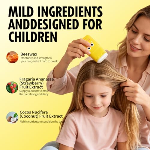 Kids Hair Wax Stick with Comb & Dinosaur Design, Frizz & Flyaway Control, Shea & Strawberry Extract, 15g