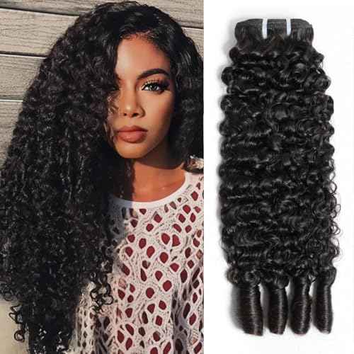 Burmese Curly Bundles Human Hair 16 Inches 100% Unprocessed Quick Weave 3c4a Water Wave with Spiral Curly End Real Human Hair Extensions Natural Black