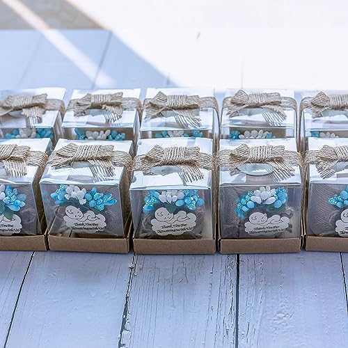 Pack of 10 Wood Candle Holders,Baby Shower Favors for Boys,Baby Shower Party Favors for Guests,Tealight Holder (Blue-Baby)