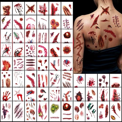 60 Sheet Halloween Zombie Scar Tattoo Stickers