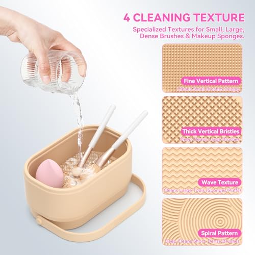 Makeup Brush Cleaner Mat 3 in 1 Makeup Brush Holder Silicone Makeup Brush Drying Rack Make Up Brush Cleaning Bowl Make Up Brush Cleaner Pad Cosmetic Storage Box Cleaning Tool for Sponge Powder Puff