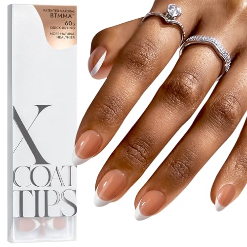 BTArtboxnails French Gel Nail Tips - French Tip Press on Nails Brown Short Almond XCOATTIPS Pre-applied Tip Primer & Base Coat, No Need to File Fake Nails for Nail Art DIY