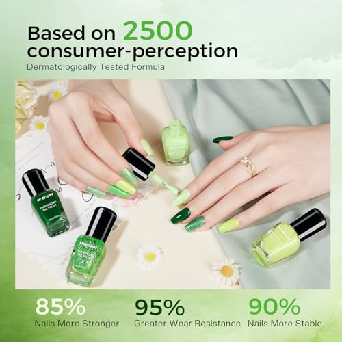 Morovan Green Nail Polish Set - Quick-Dry Glitter Shades for Summer